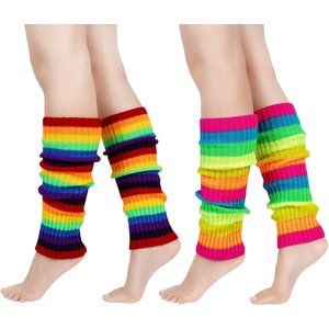 2 Pairs Leg Warmers for Women 80s Ribbed Knit Leg Warmer Pack for Ballet